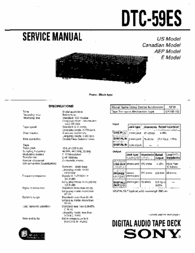 SONY DTC 59ES SERVICE MANUAL OF DAT (DIGITAL AUDIO TAPE) DECK DTC 59ES